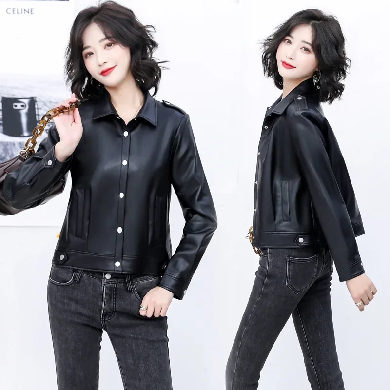 Short Leather Jackets for Women 2023 Spring Autumn Single-breasted Coats Female Fashion Biker Jacket Women Chaquetas Para Mujer