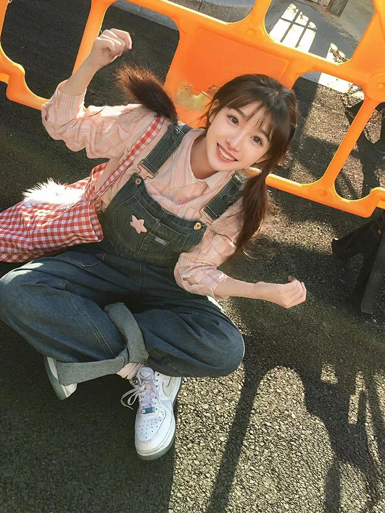 

FUYAN Blue Denim Overalls Women's 2025 Spring New Retro Casual High Waist Straight Leg Jumpsuit Spring Autumn New Arrival