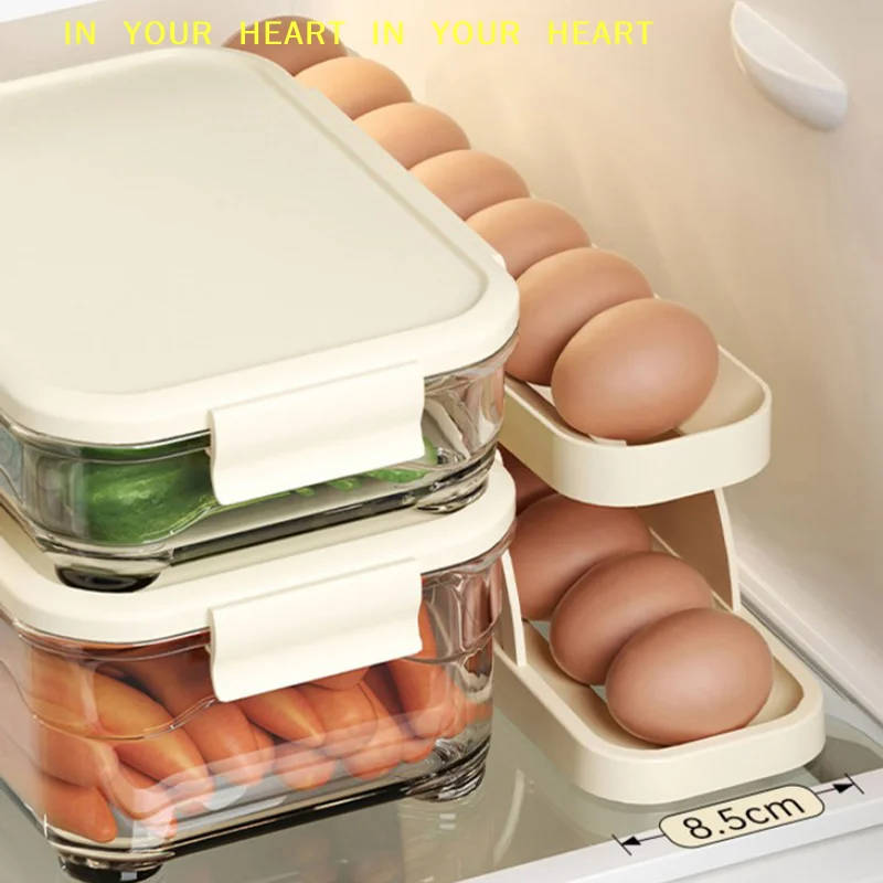 【X】Egg Basket Container Organizer Refrigerator Egg Dispenser For Kitchen Automatic Scrolling Egg Rack Holder Storage Box