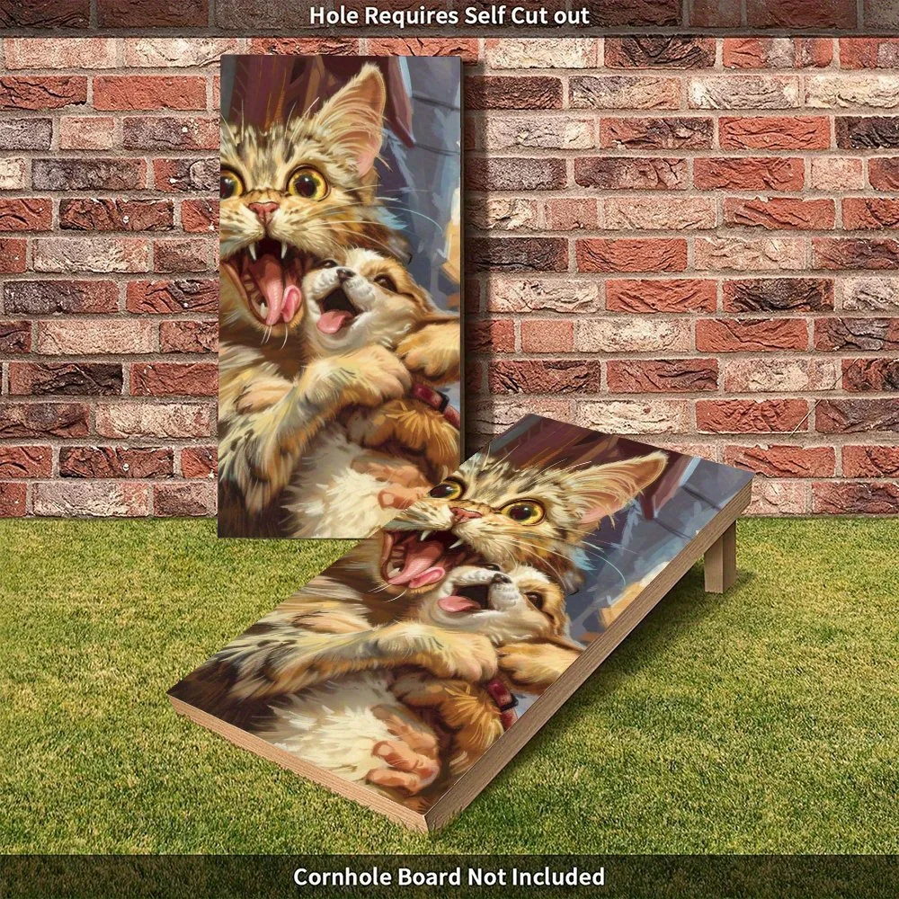 عناق القطط والكلاب، فن الحيوانات الأليفة غريب الأطوار، مشهد الشارع، قيمة عالية! ملصقات رمل من الفينيل المسطح ثنائية الأبعاد - خالية من الفقاعات، سهلة الاستخدام، وات #3