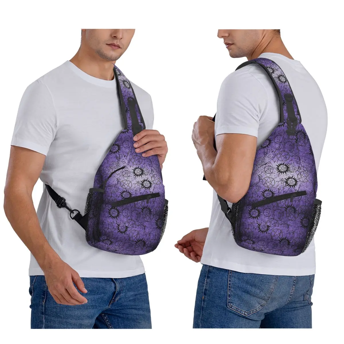 

Сверхъестественное фиолетовая нагрудная сумка, мужской рюкзак через плечо, нагрудная сумка, дорожный походный рюкзак, сумка на плечо