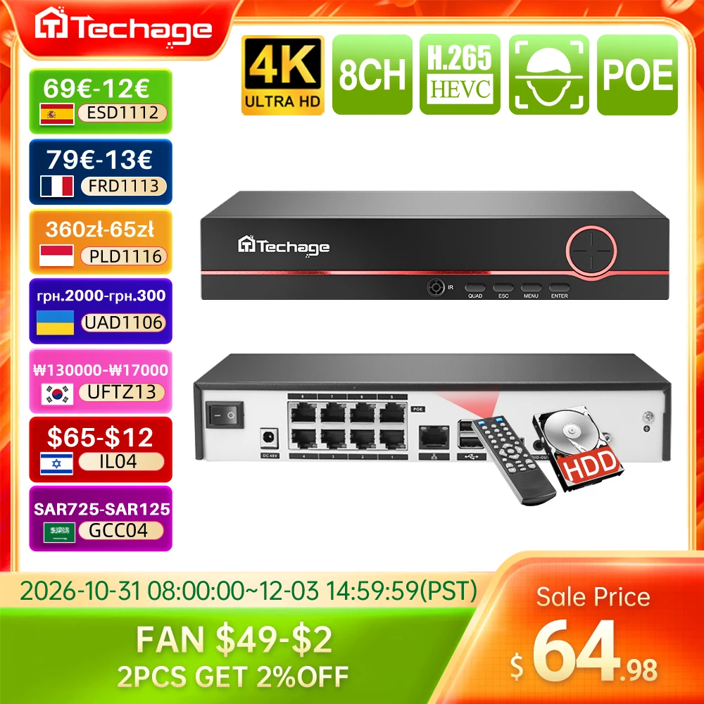 H.265 8CH 4K 8MP 5MP 4MP 1080P POE NVR Network Video Security Surveillance Recorder Up to 16CH for CCTV System POE IP Camera
