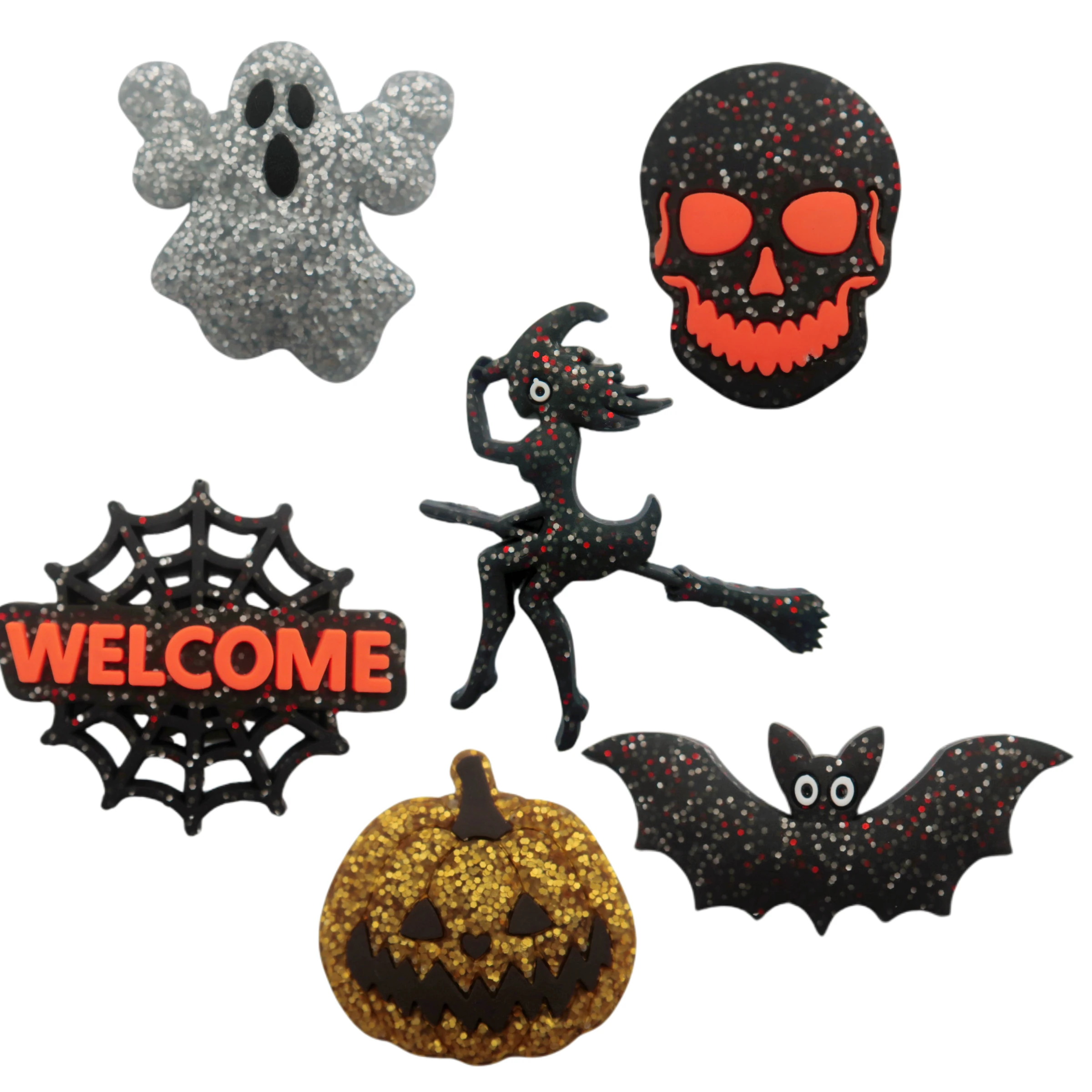 Halloweenowe złote i srebrne brokatowe ozdoby do butów 1-100 szt. DIY rękodzieło dla fajnej dziewczyny, przystojnego chłopca i dzieci, prezenty i upominki świąteczne