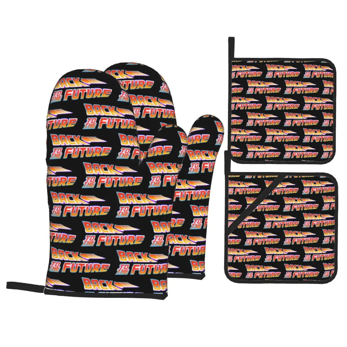 Back To The Future Movie Logo Oven Mitts and Pot Holder Sets of 4 for Baking Kitchen Cooking Grilling Resistant Non-Slip Gloves