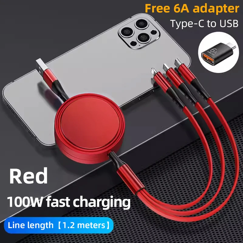 For Chery Jetour DASHING X-1 Plus DTC Tiggo 7 Pro 8 Pro Exeed 2 3x Arriz 6A 3 in 1 USB Cable 100W Fast Charging Cable For iPhone