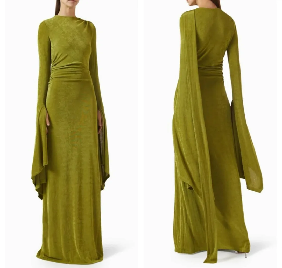 Abito da sera personalizzato in velluto a maniche lunghe con mantella a sirena o-collo lunghezza pavimento فسات Грэйфиة Abito da ballo per donna