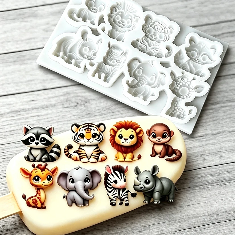 Giraffe Löwe Elefant Nilpferd Tiger Zebra Silikon-Zuckergussform Schokoladen-Cupcake-Backform Fondant-Kuchendekorationswerkzeuge – Detail 1
