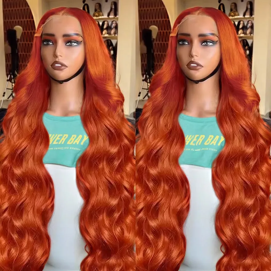 

30 Inch Orange Ginger 13x4 Lace Front Wigs Human Hair Brazilian Ginger Body Wave 13x6 HD Lace Frontal Wig For Women 200 Density