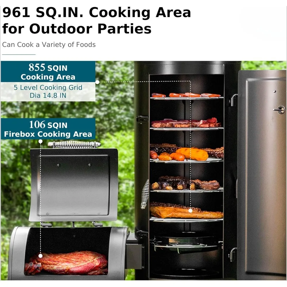 Vertical Offset Smoker Charcoal Grill,Extra Large BBQ Barrel Grills and Drum Smoker Combo with hanging racks