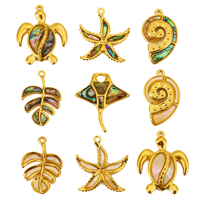 

2pcs Stainless Steel Colorful Shell Foliage Tortoise Conch Charms Ocean Series Pendant for DIY Necklaces Earrings Jewelry Making