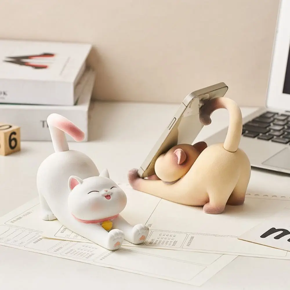 

Resin Cat Phone Stand Multi-functional Anti-slip Cat Mobile Phone Holder Cartoon Statue Cat Desk Lazy Bracket