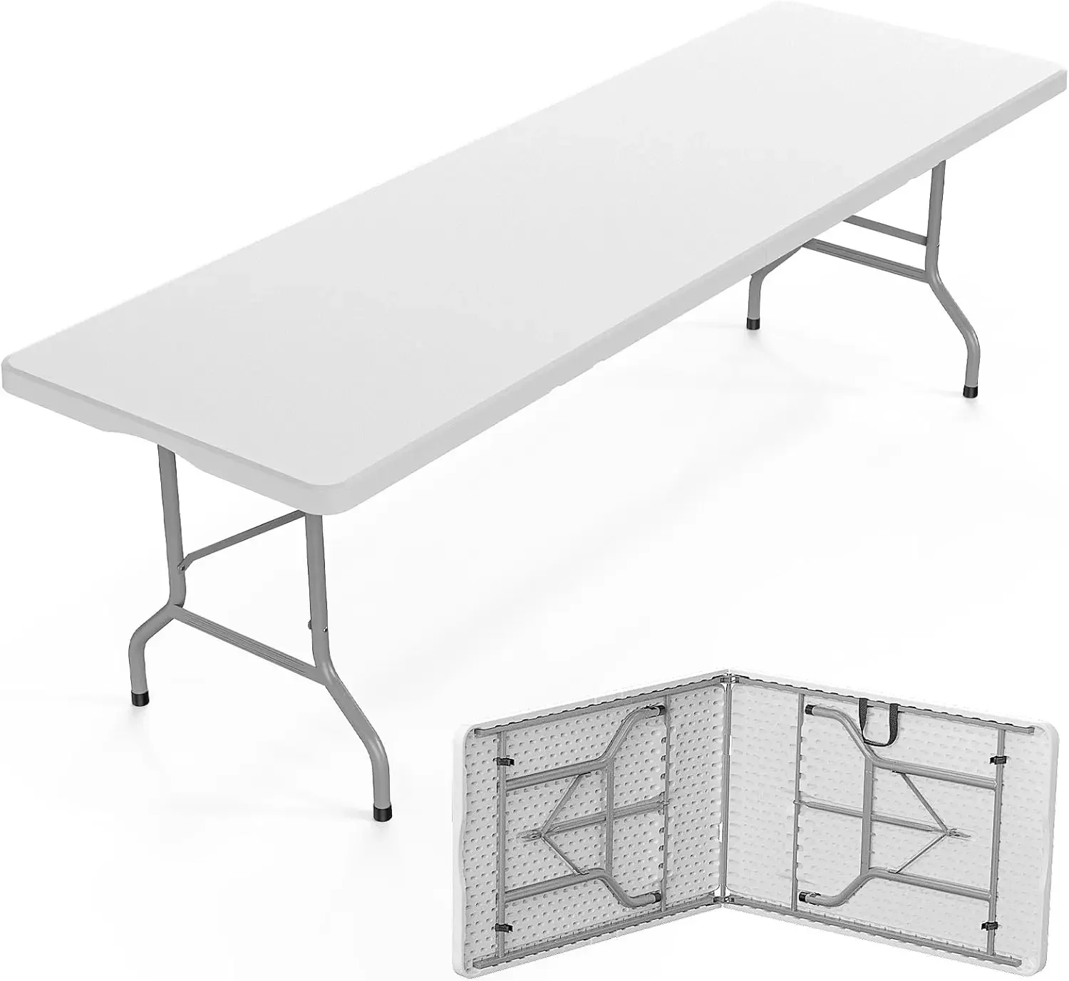 8Ft Folding Portable Collapsible Long Plastic Table For Outdoor Indoor Camping Party Dining Wedding Banquet Craft