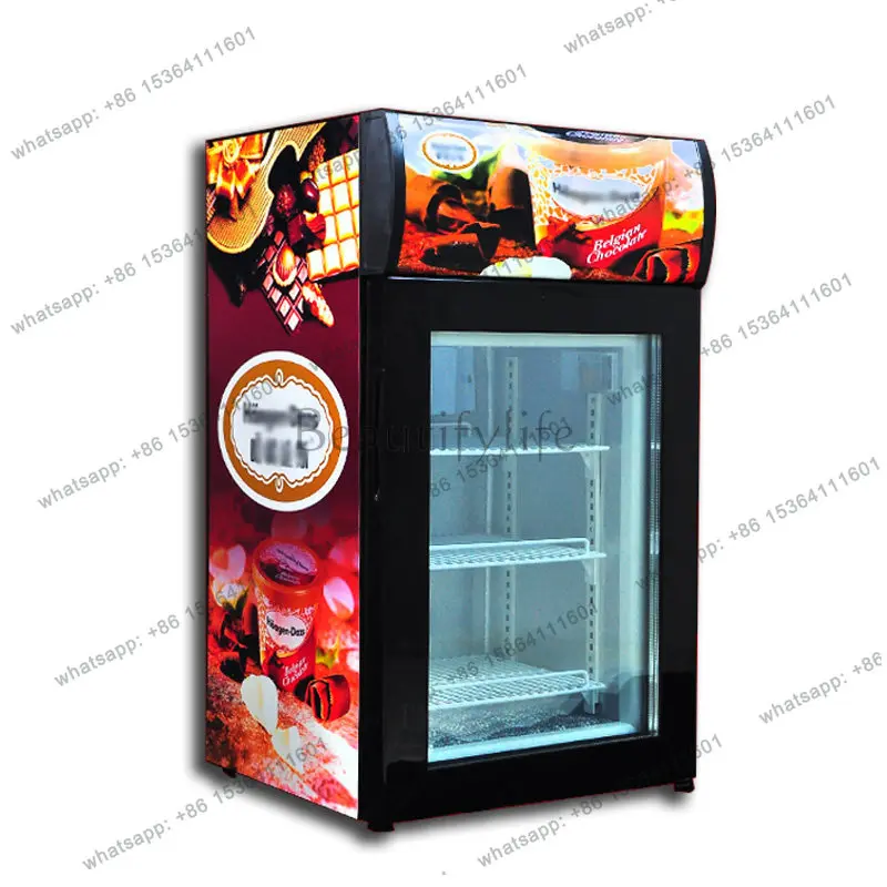 HOT Ice Cream Cabinet, Vertical Freezer Display Cabinet 50 Liters Commercial Glass Refrigerated Freezer Small Refrigerator