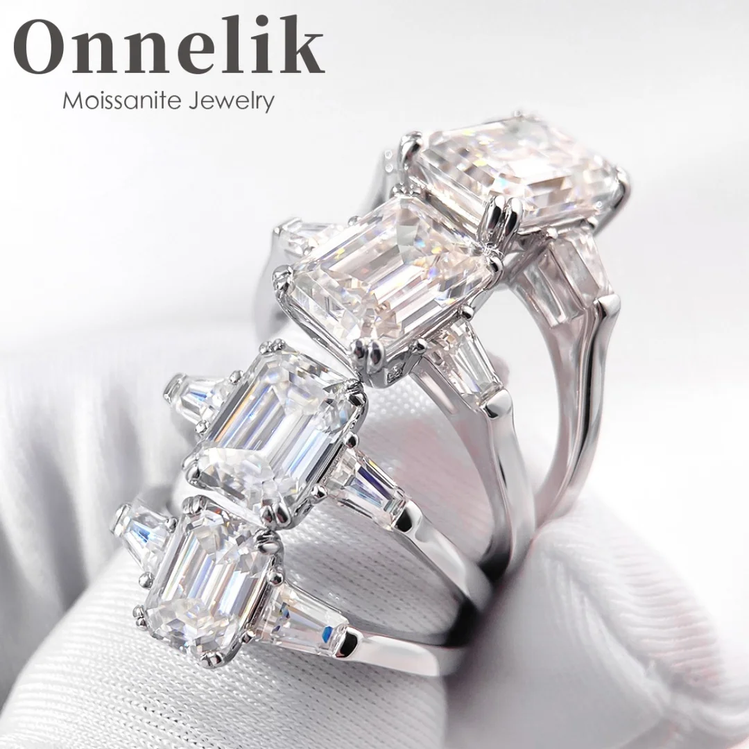 

Onnelik 1-4CT изумрудной огранки D VVS1, кольца с бриллиантами из муассанита для женщин, обручальные кольца, сверкающие ювелирные изделия, серебряные кольца S925