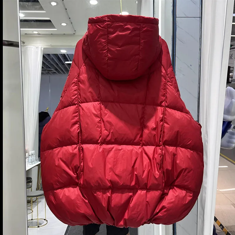 New Winter Women White Duck Down Jacket Hooded Plus Size Warm Oversize Puffer Coat Female Casual Loose Parkas Pocket Outerwear