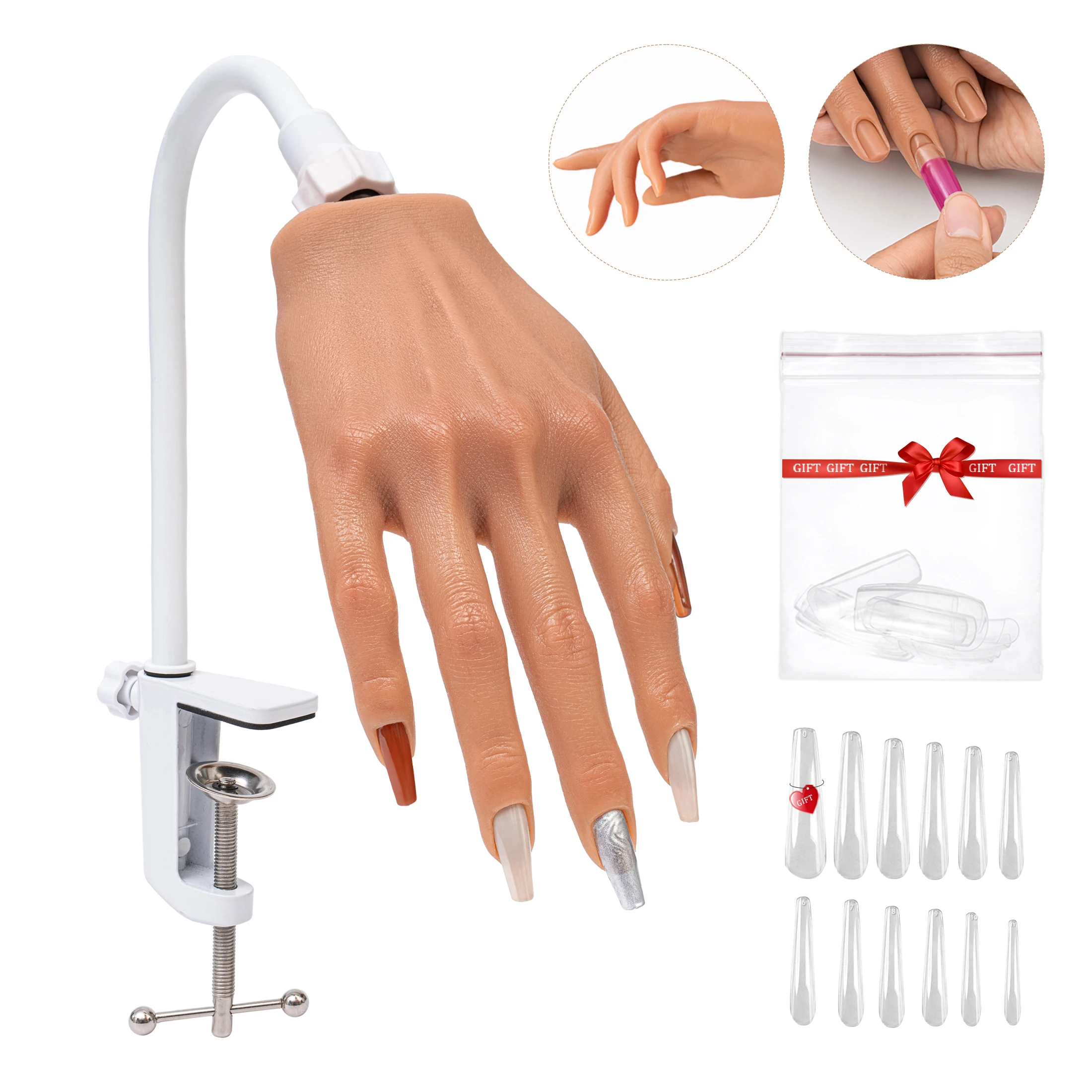 Beginner Nail Art Training Kit - Realistic Silicone Practice Hand with Flexible Fingers for Acrylic and Gel Polish