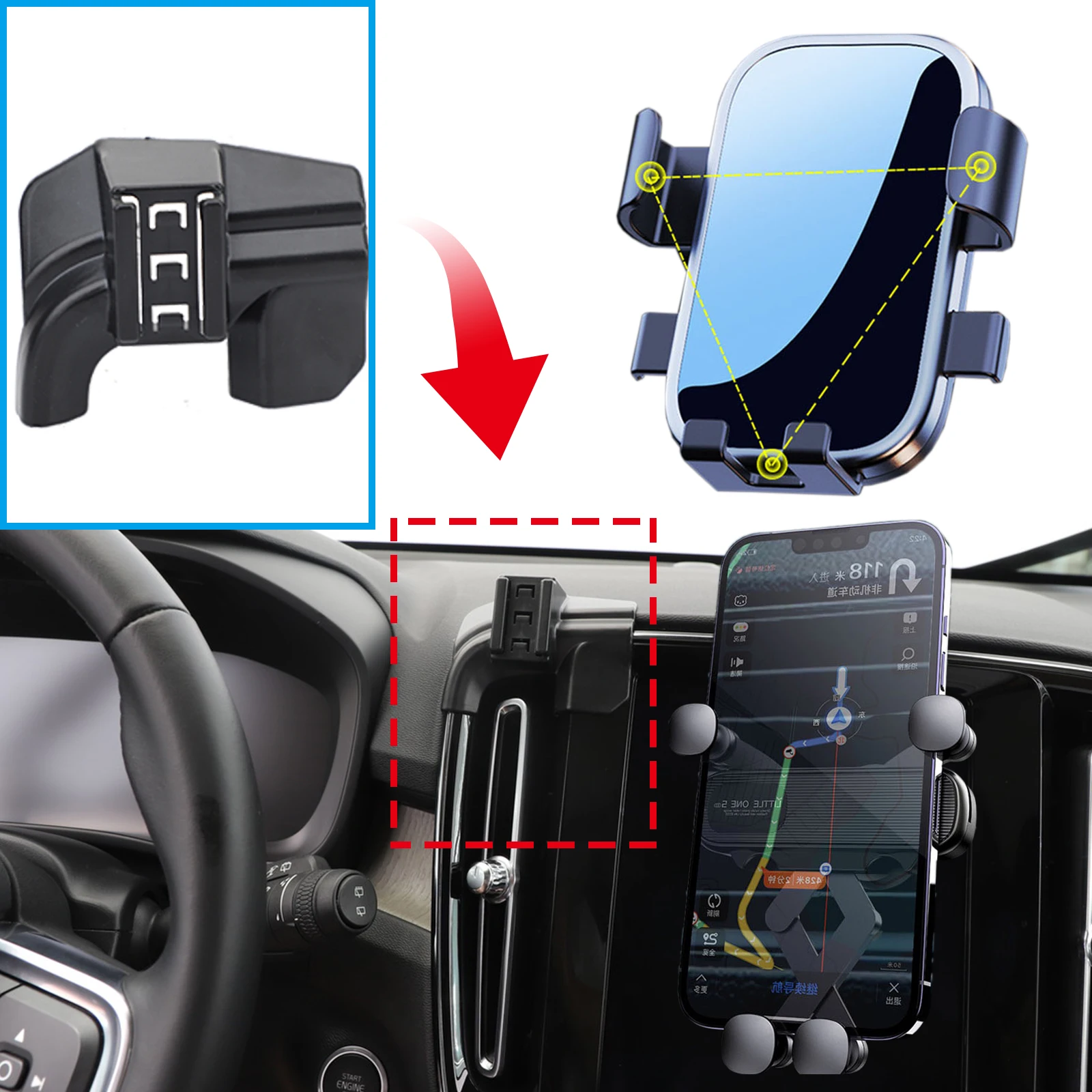 

GPS Bracket Car Mobile Phone Holder for Volvo XC40 C40 2020~2025 Navigation Stand Auto Accessories
