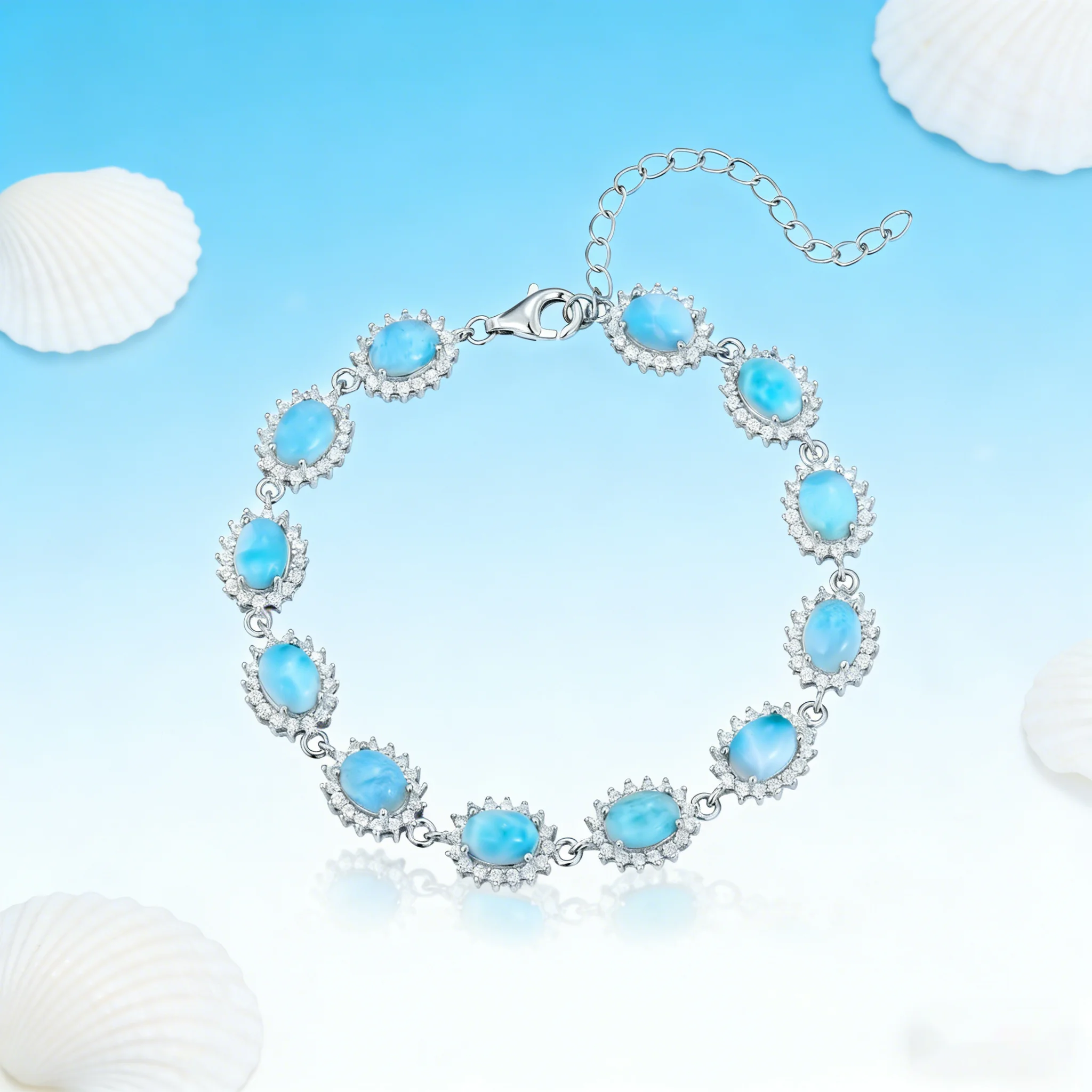 

Larimar Bracelet for Women,Silver Plated Blue Gemstone Jewelry with Zircon,Luxury Elegant Gift for Mother Her,Adjustable Lobster