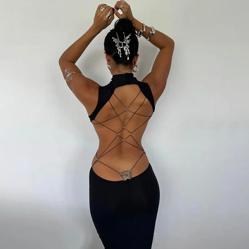 

New Temperament Spicy Girl Long Skirt Sexy Backless Bow Dress