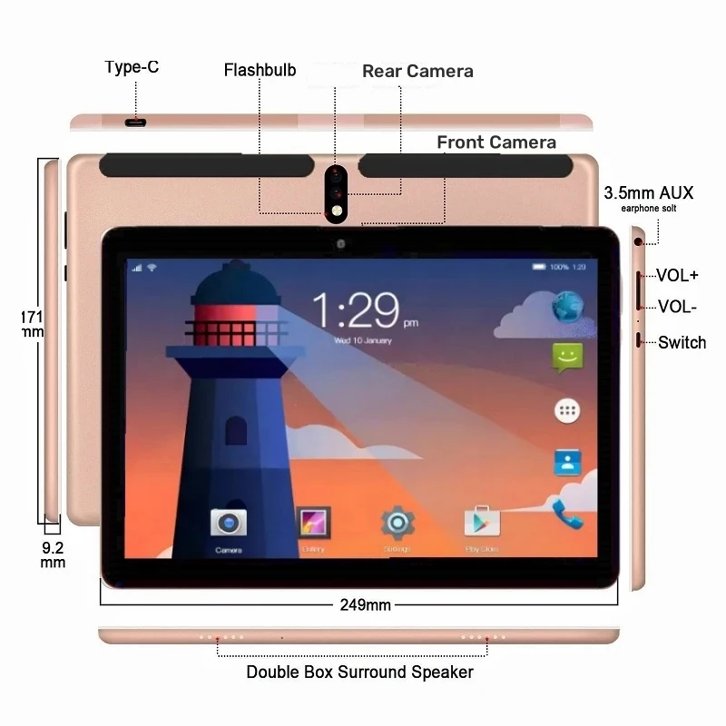 Free Gifts 10.1'' Android 9.0 Tablet 2GB/3GB RAM 32GB ROM MTK9863 4-Core WiFi Dual SIM Phone Call Tablets PC 1280 x 800 IPS