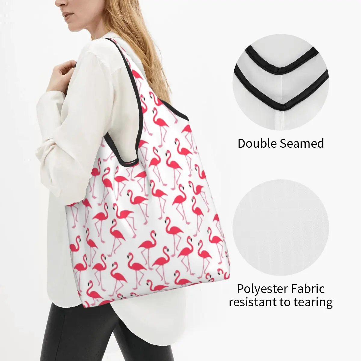 Pink Flamingo Groceries Shopping Tote Bag Women Cute Shoulder Shopper Bags Big Capacity Handbags