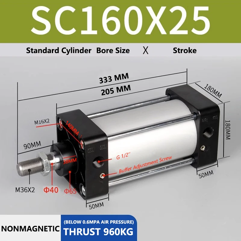 

ABILKEEN SC160X25 Standard Pneumatic Cylinder 160mm Bore Size X 25 MM Stroke Double Acting Air Standard Cylinder