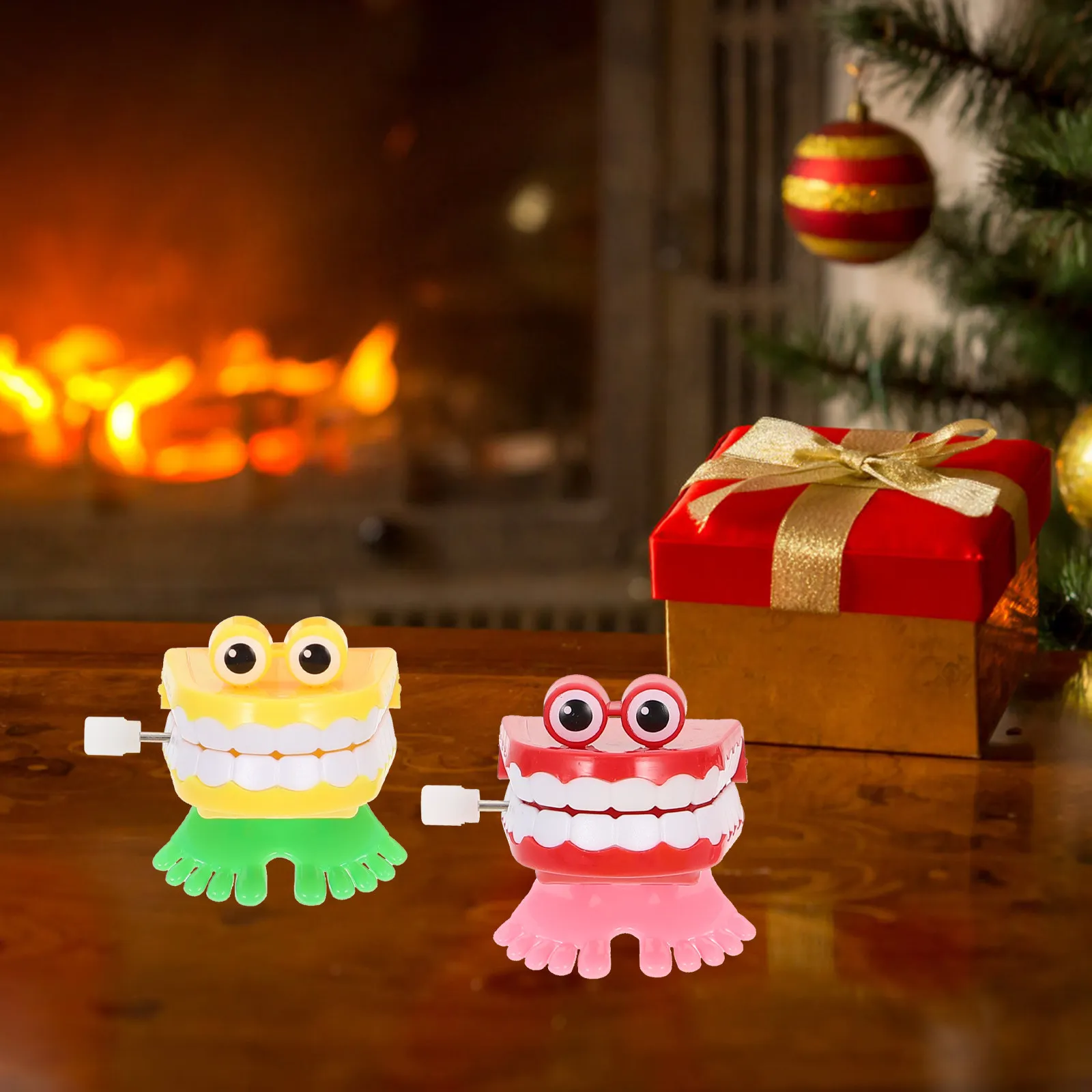 

4Pcs Durable Jumping Teeth Clockwork Playthings Plastic Wind-Up Walking Teeth Fun Kids Educational Gift Playthings