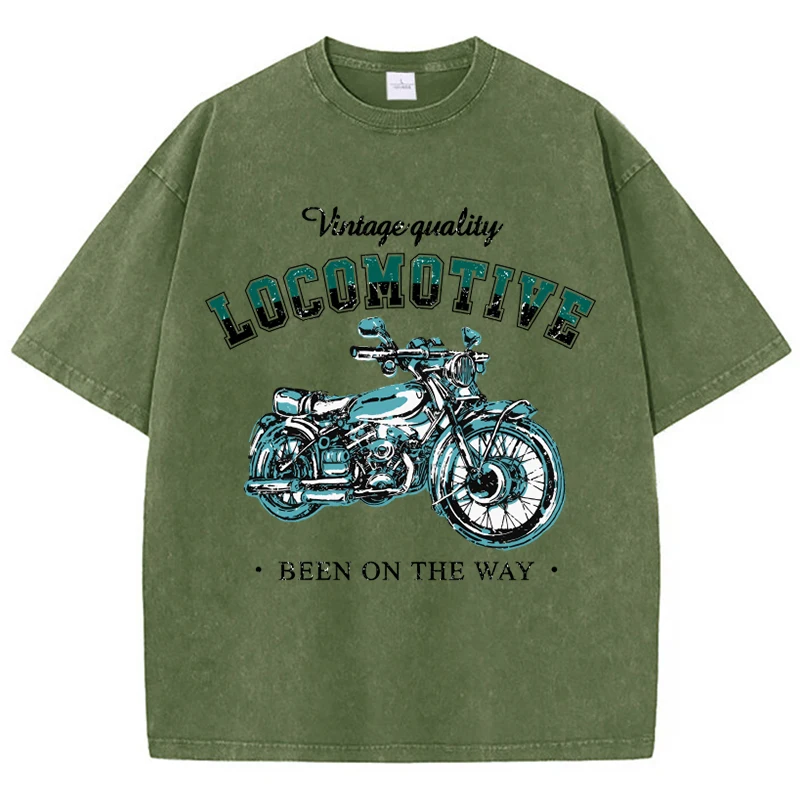 Retro Motorcycle Pictures Printing Women'S Washed Short Sleeves O-Neck Soft Comfortable Cotton T-Shirts Summer Female Clothes