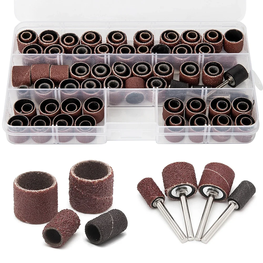 100PCS/Set Drum Sanding Kit + 4Pcs Band Mandrel Rotary Tool Nail Drill Bits Abrasive Tools Sander Drum Mandrel for Dremel Tool