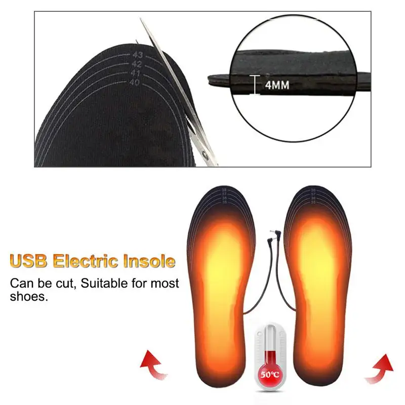 Heated Shoe Inserts Rechargeable Electric USB Heated Insole Thermal Insoles Foot Warmer For Outdoor Hunting Fishing Hiking