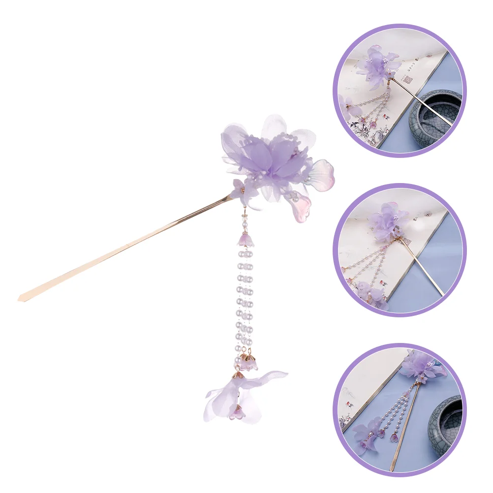 Wall Mounted Makeup Mirror Hairpin Bevel Bun Stick Decorate Purple Fabric Women Bride