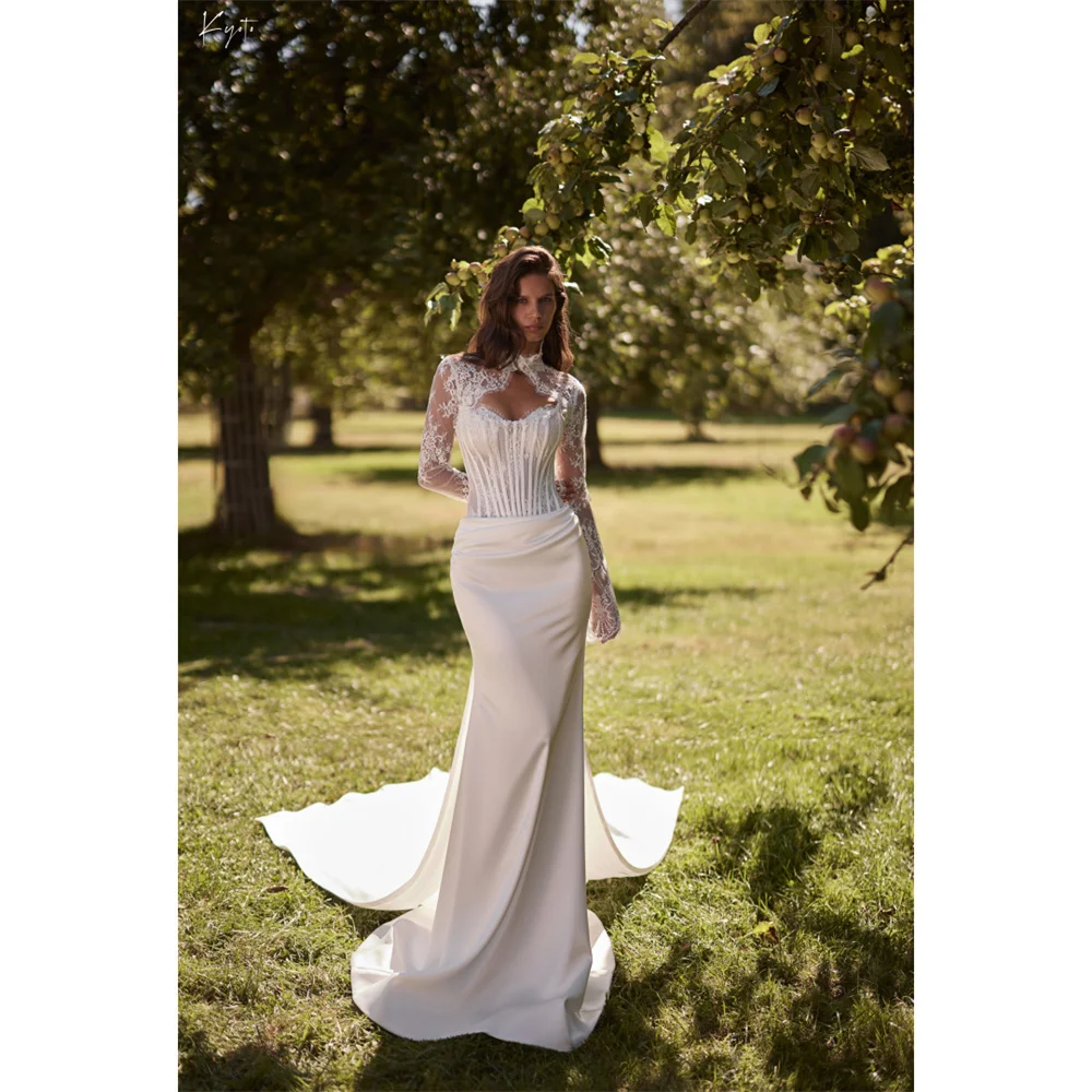 Suknia ślubna Kyoto z białą koronką, odpinana kurtka, krój syreny, sznurowana, vestidos de noiva, długa suknia wieczorowa z trenem, kolekcja 2025
