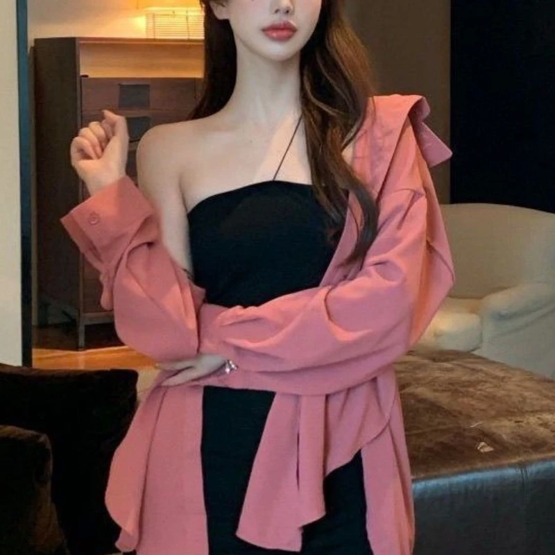 2024 Spring and Autumn Korean Commuter Minimalist and Versatile Blouses Long Sleeve Slim Solid Color Collar Women\'s Shirt Top