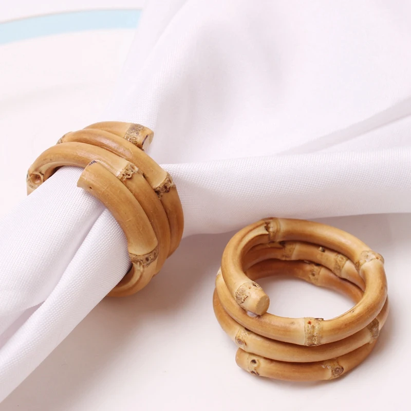 6 Pack Home Dinner Table Serviette Buckles Eye-Catching Bamboo Husk Table Decoration Napkin Rings For Wedding