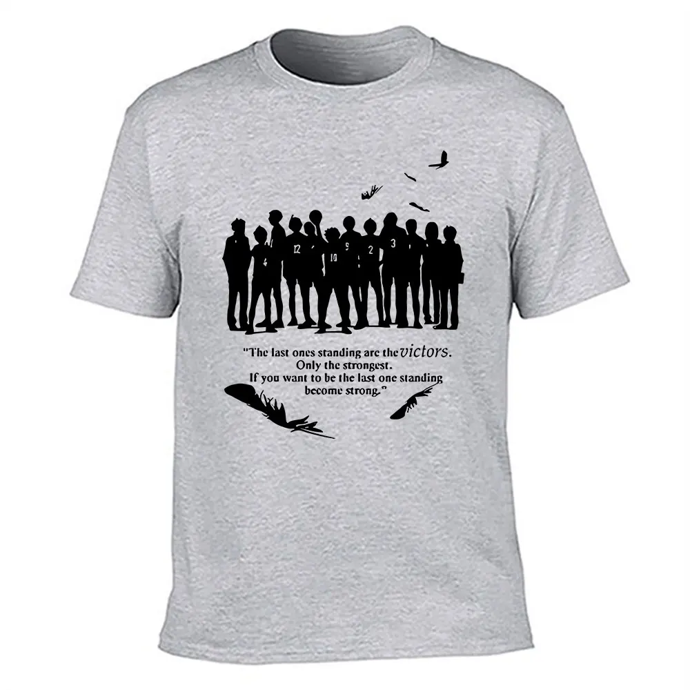 Men's Cotton T-shirt Haikyuu Team Silhouette Print, Inspirational Victor Quote Graphic Tee for Anime Fans Casual Top