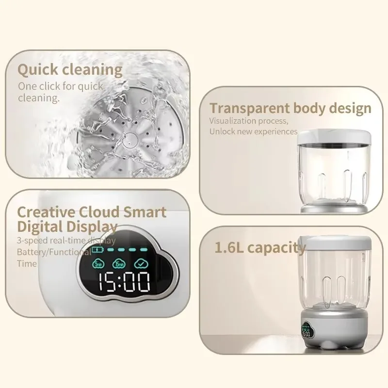 Portable Underwear Washing Machine,1.6L Mini Washer with 3 Modes 6000mah Rechargeable Laundry Machine for Socks, Baby Clothes image 4