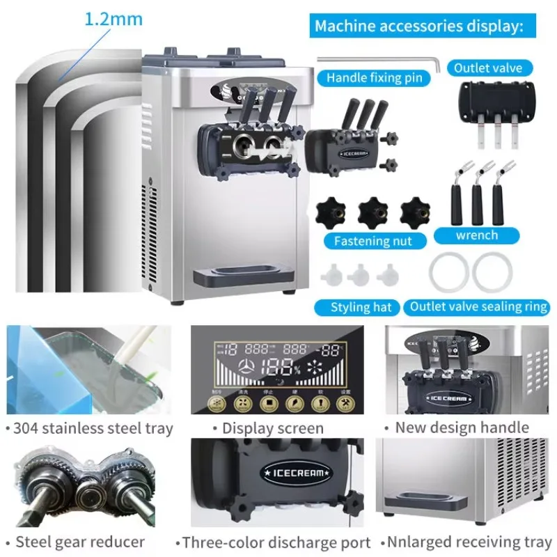 Soft Serve Ice Cream Making Machine Automatic Three Flavors Cream Cart Ice Cream Maker
