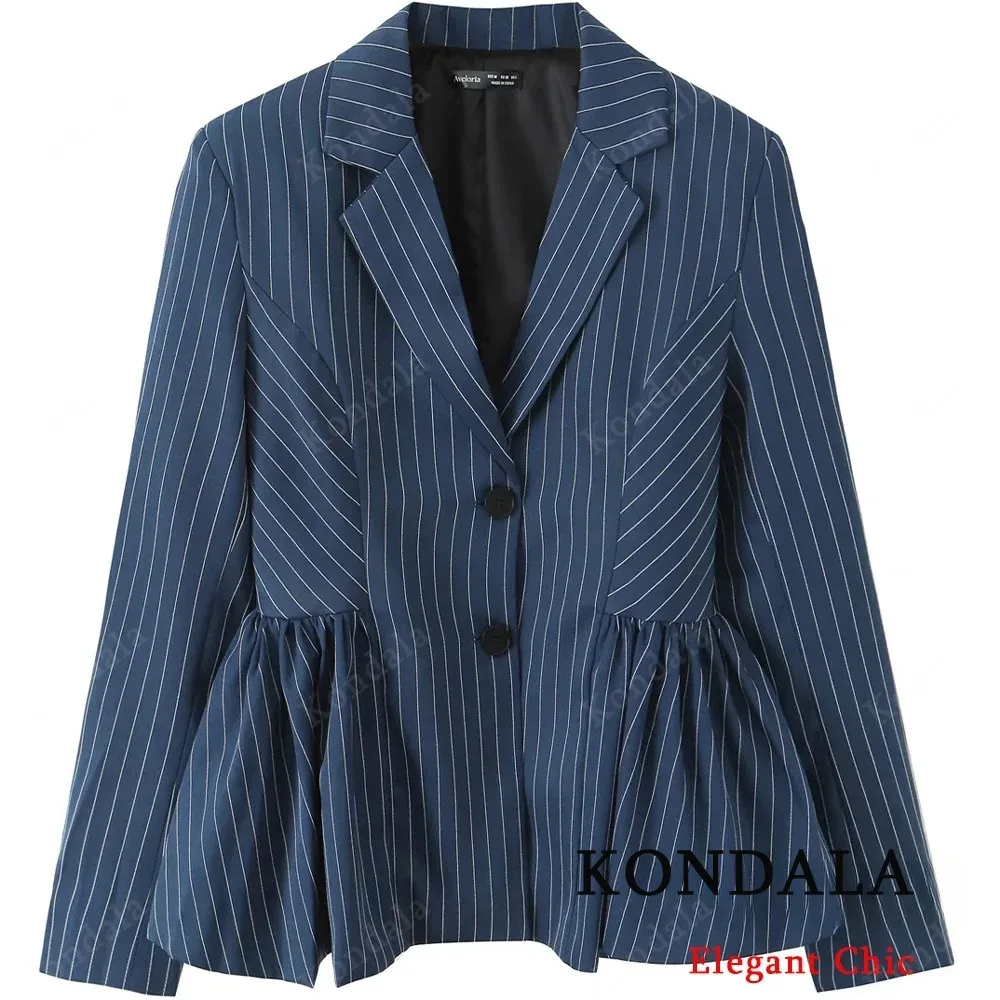 

KONDALA Autumn Women Commute Striped Blazer Lapel Pleated Hem Blazer 2025 New Fall Fashion Elegant Chic Dinner Lady Blazer