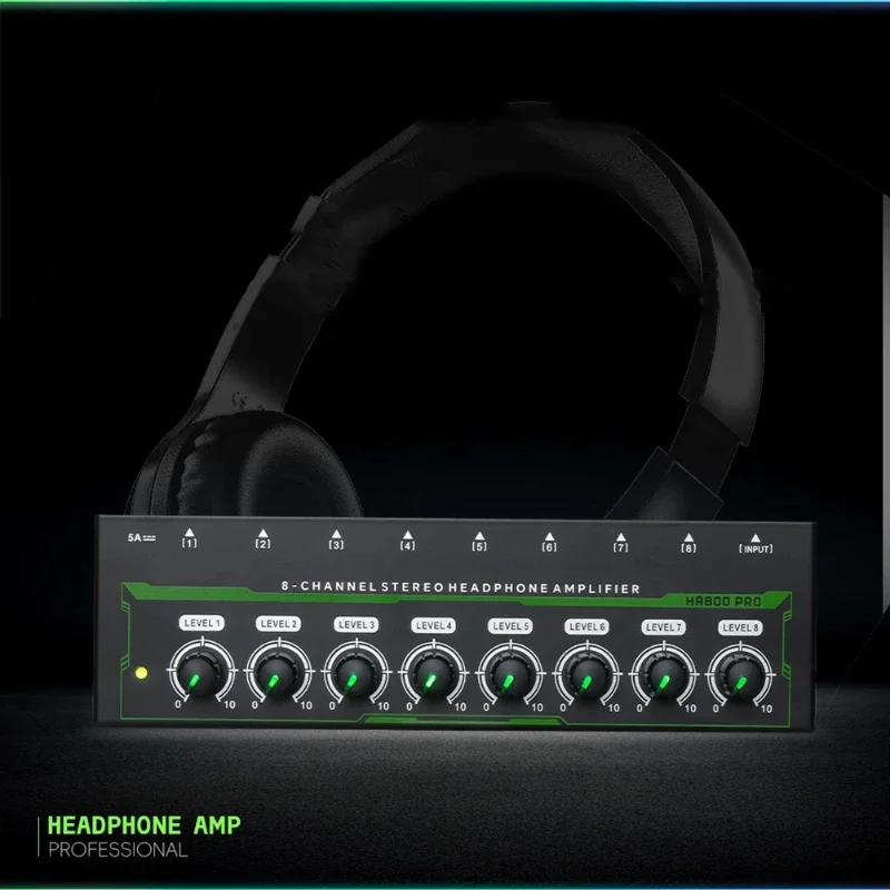 Mini stereo headphone amplifier 8 channels earphone Splitter for mixer recording headphone amplifiers portable with RGB light