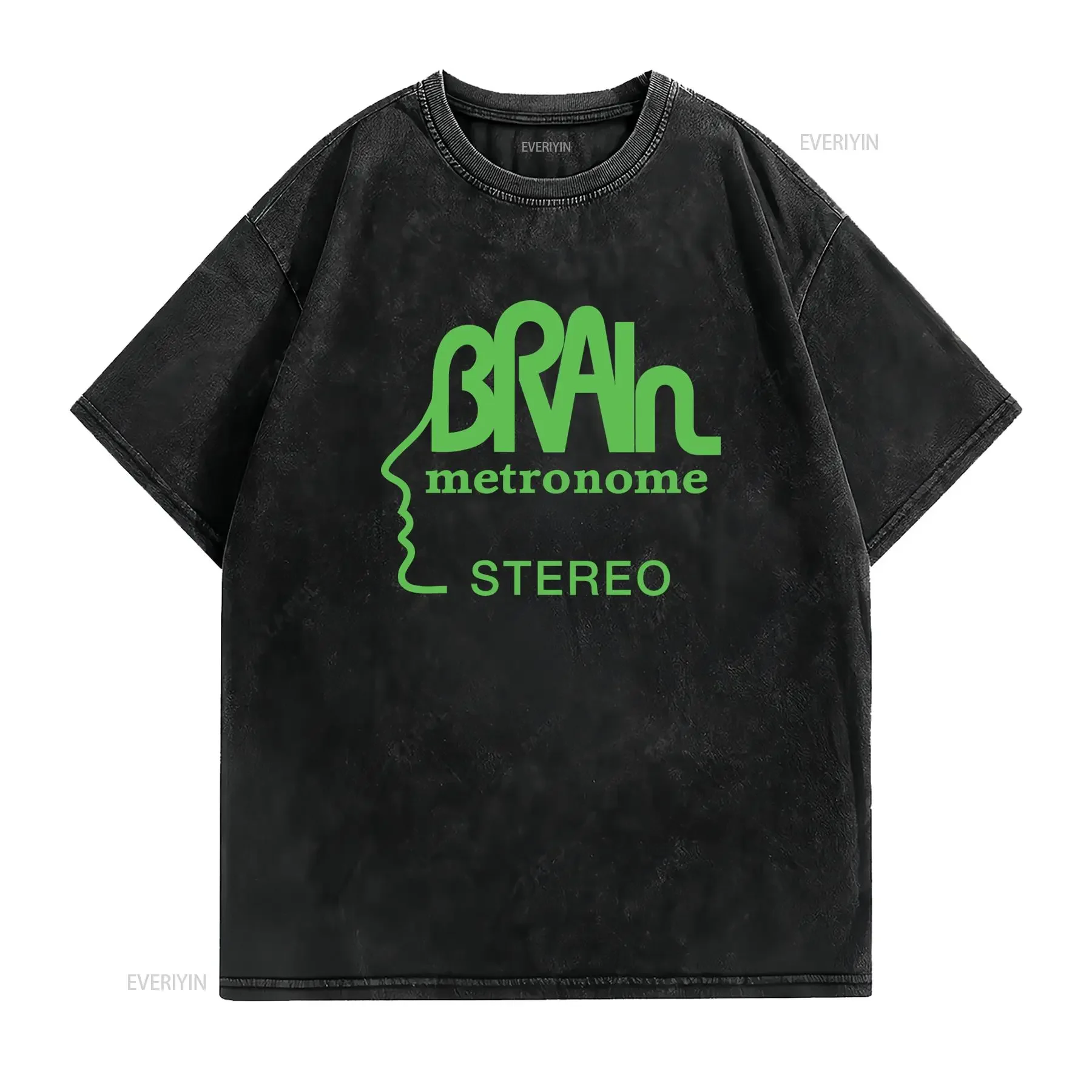 Vintage Retro Music Metronome Stereo Print Casual T Shirt vintage Washed Unisex Stretched Top For Everyday Wear Comfortable