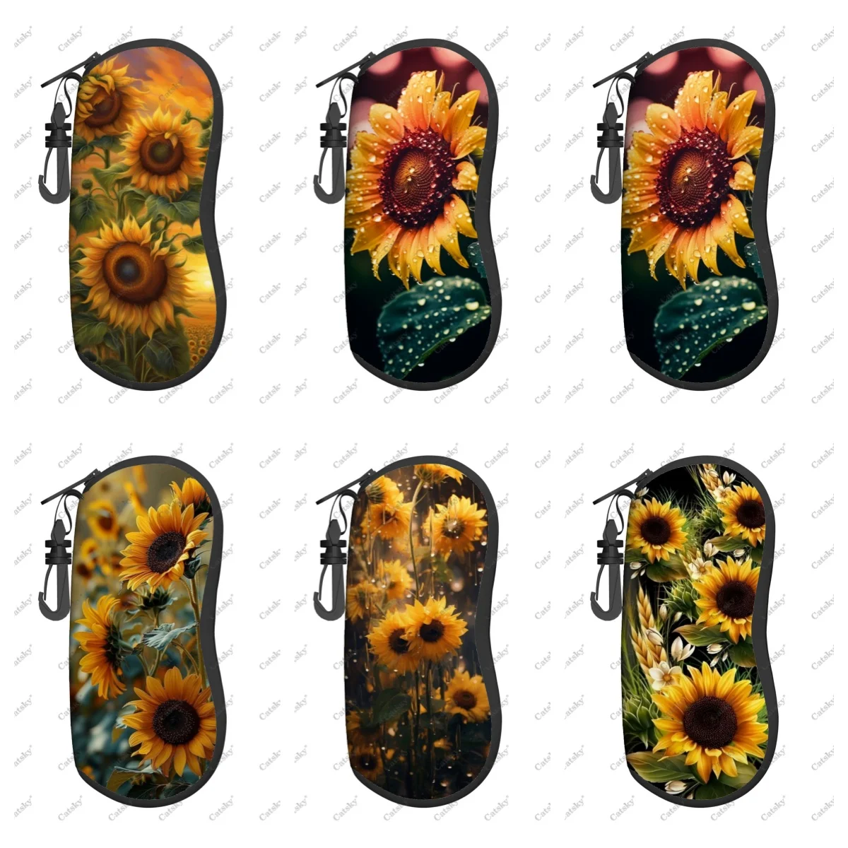 sunflower Glasses case zipper travel printed soft shell suitable for storing cosmetics pencil case glasses case