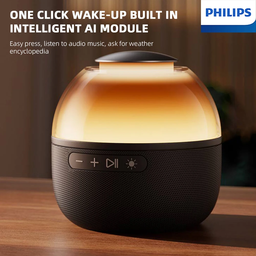 Philips TAS2009 Smart Wireless Bluetooth-Lautsprecher Praktisches Zuhause 360° °   Surround Sound Audio mit buntem Licht für das Büro zu Hause