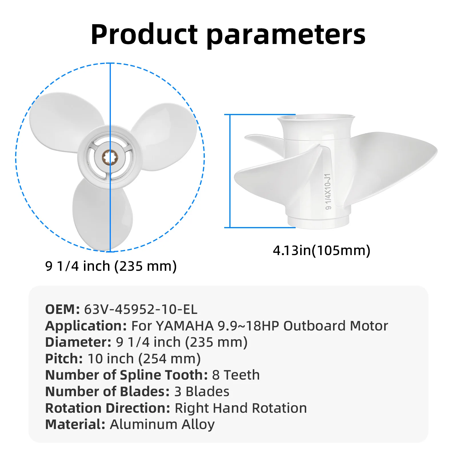Outboard Motor Propeller For Yamaha 9.9~15HP 9 1/4 *10 Marine Propeller Aluminum Alloy Construction 3 Blade 8 Teeth For Boat Mar