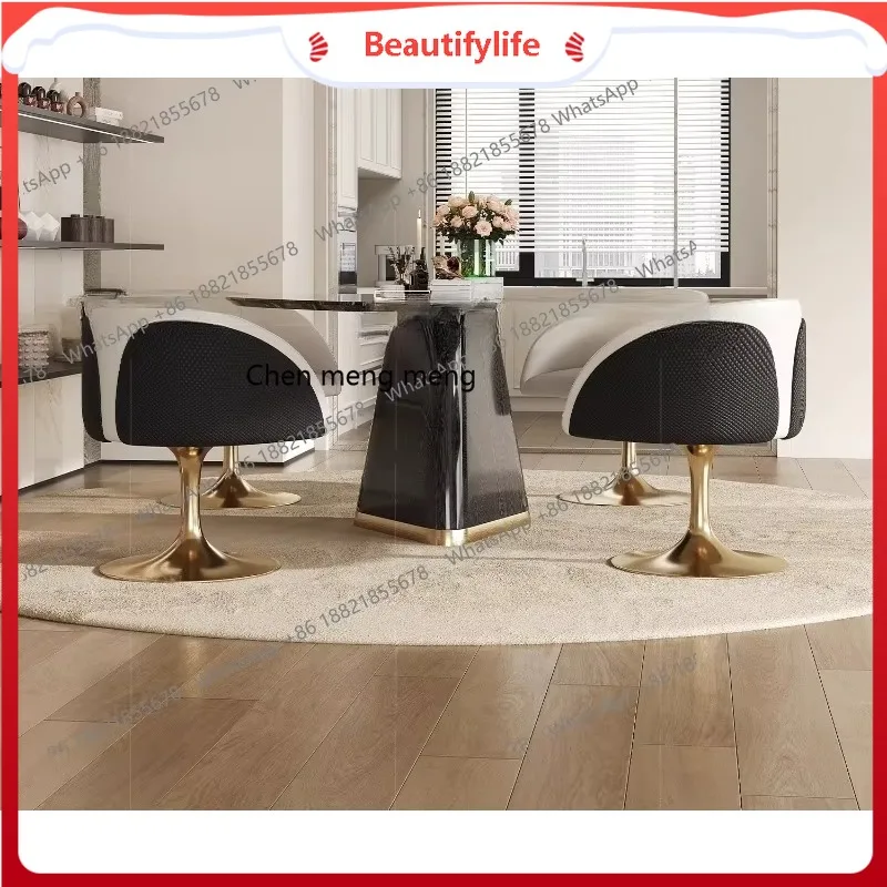 

Italian high-end solid wood bright galaxy natural luxury stone dining table household, triangular dining table H