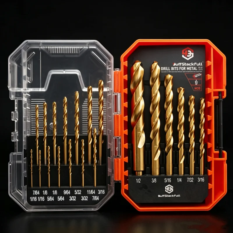 Ensemble de 20 forets hélicoïdaux M35 HSS Cobalt, tailles impériales 1/16"-1/2", pour perçage de métal et d'acier inoxydable, avec boîte de rangement