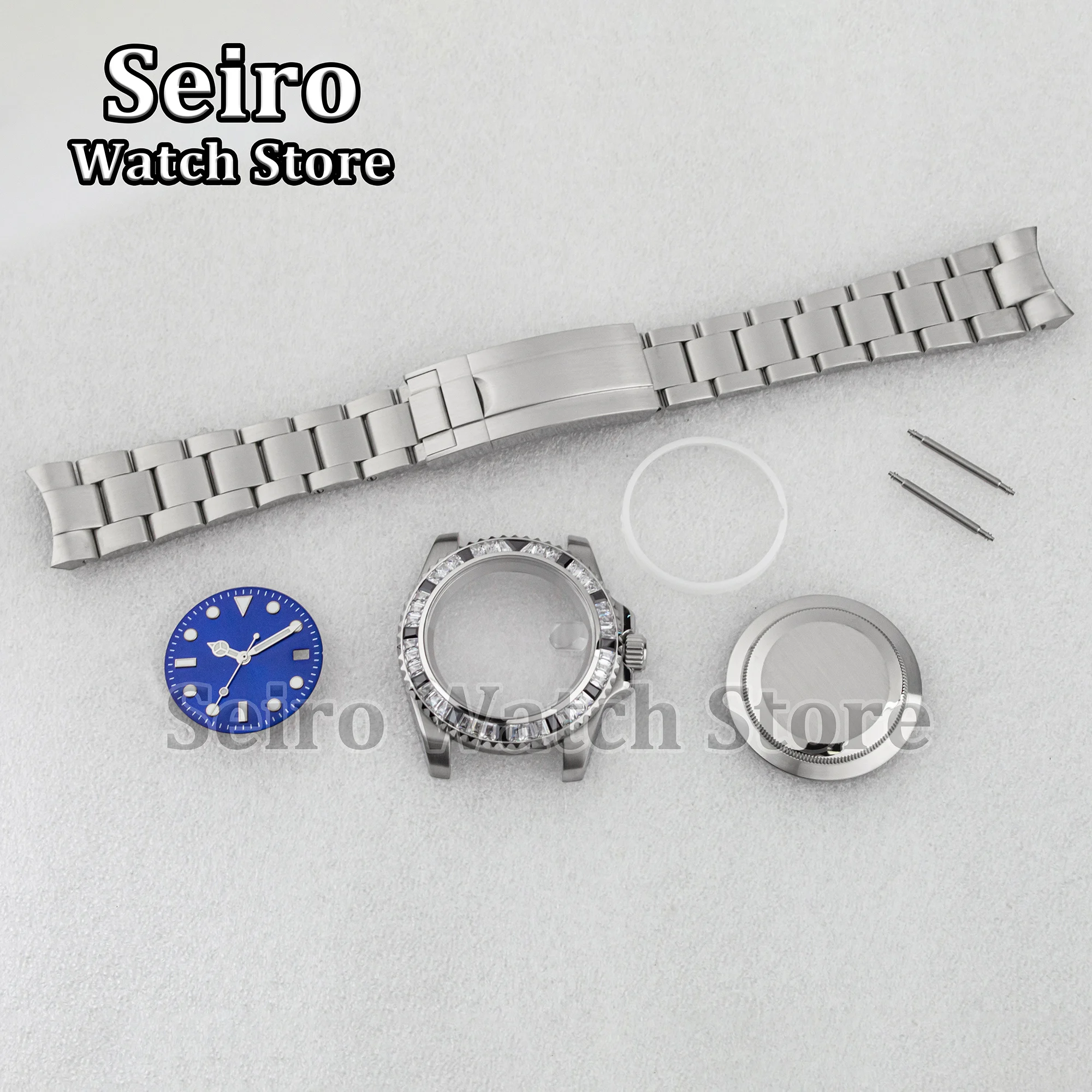 40MM Diamond Watch Case Oyster Strap 28.5MM Dial Sapphire Glass Luminous Hands 100M Waterproof for SUB NH34 NH35 NH36 Movement