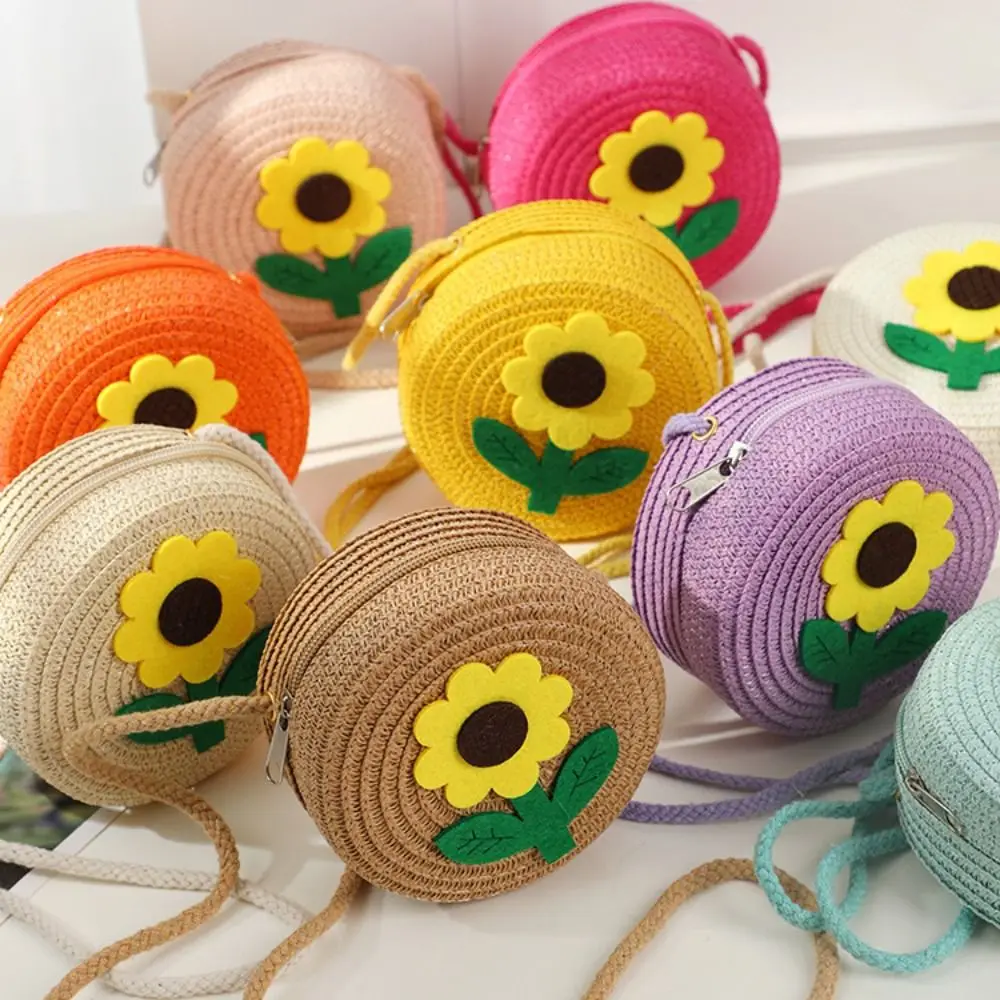 

Новая соломенная сумка через плечо с цветком, маленький кошелек для монет, сумка на плечо для девочек