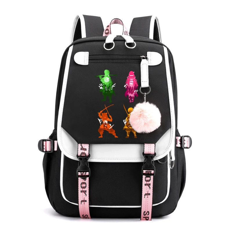 Demon Slayer Anime School Bags Teenage Girls USB Port Schoolbag Student Book Bag Kimetsu No Yaiba Anime School Backpack Rucksack