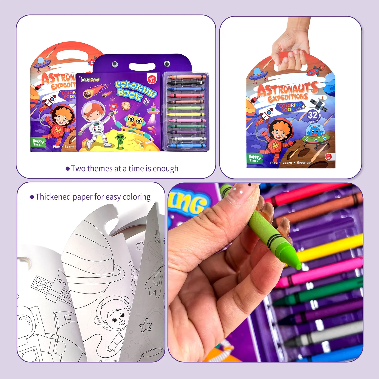 2 Pcs Preschoolers Coloring Book Art Set Creative Drawing Astronaut Series Drawing Book 12 Crayons Learning Education