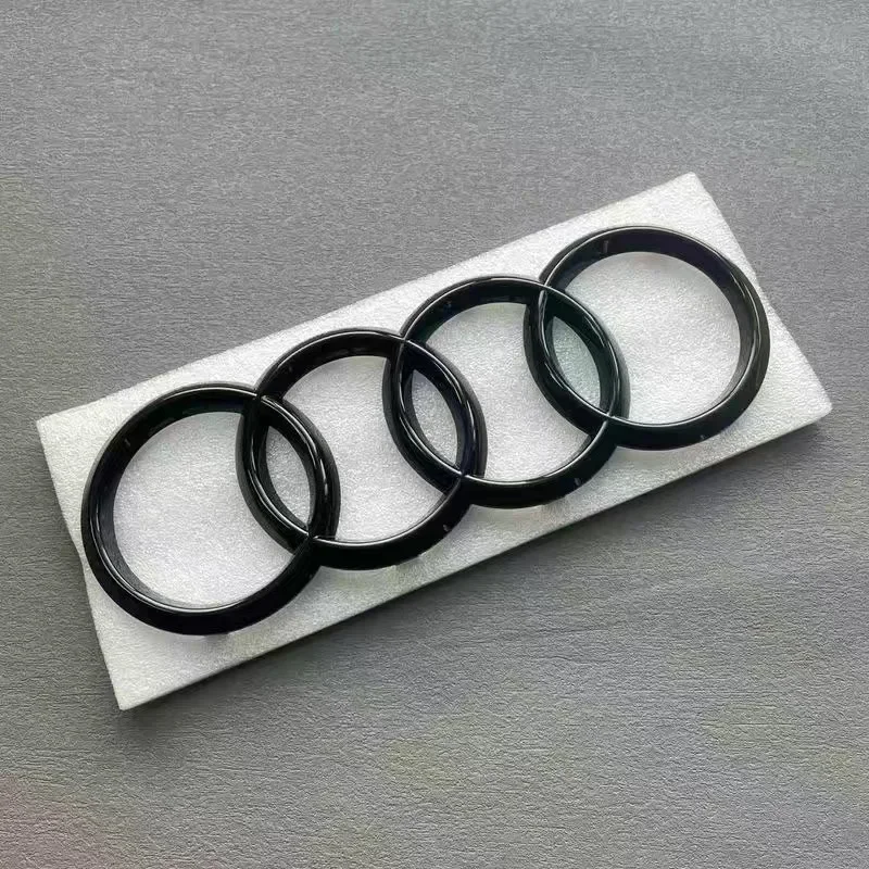 Audi 2x 4 Ring logo ABS Black Car Hood Front Bonnet Grill Rear Trunk Emblem Sticker 1P A6 mark 1P Quarrto For AUDI A6 2020-2023